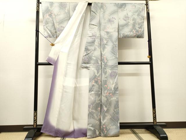 平和屋着物▼上質な小紋 草花 暈し染 正絹 逸品 未使用 DABI7098fe