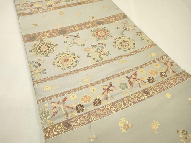 平和屋着物▼六通柄袋帯 唐織 紹巴 鳳凰正倉院花文 金糸 正絹 逸品 DABI7111fe