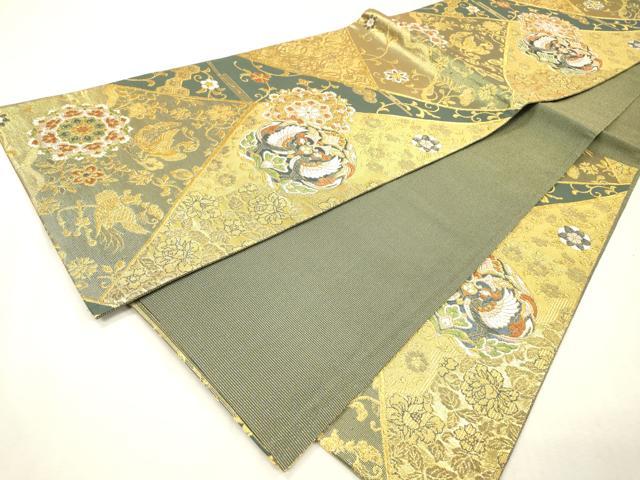 平和屋着物▼六通柄袋帯 正倉院鳳凰花唐草文 金糸 正絹 逸品 DABI7115fe