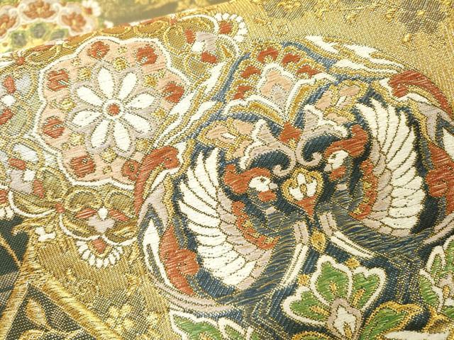 平和屋着物▼六通柄袋帯 正倉院鳳凰花唐草文 金糸 正絹 逸品 DABI7115fe
