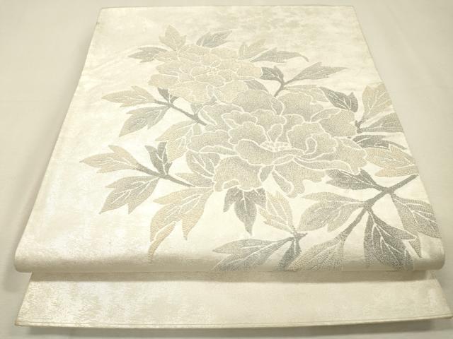 平和屋着物▼中国三大刺繍 相良刺繍 総刺繍 太鼓柄袋帯 牡丹 銀糸 正絹 逸品 DABI7143fe