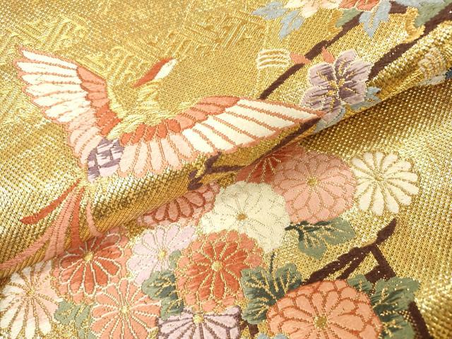 平和屋着物▼六通柄袋帯 唐織 加賀琳派瑞鳥紋 絵巻 金糸 正絹 逸品 DABI7149fe