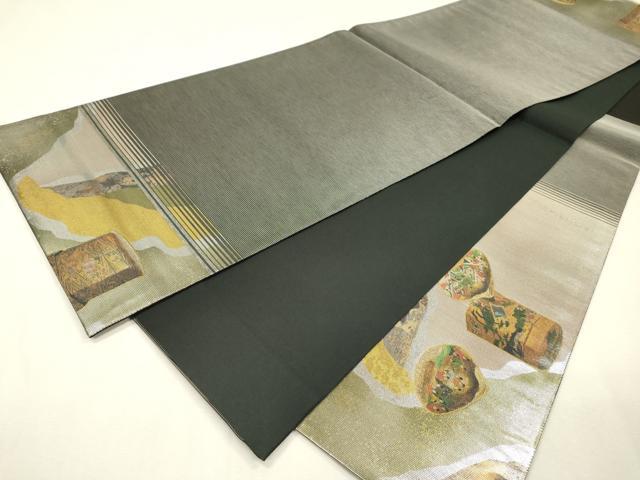 平和屋着物▼太鼓柄袋帯 螺鈿箔 道長貝合わせ文 金銀彩 引箔 正絹 逸品 未使用 DABI7166fe
