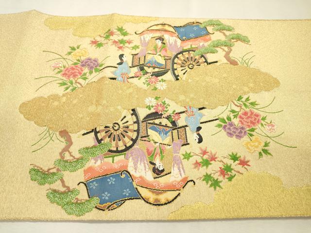 平和屋着物▼綴れ 太鼓柄袋帯 人物風景文 金糸 正絹 逸品 DABI7183fe