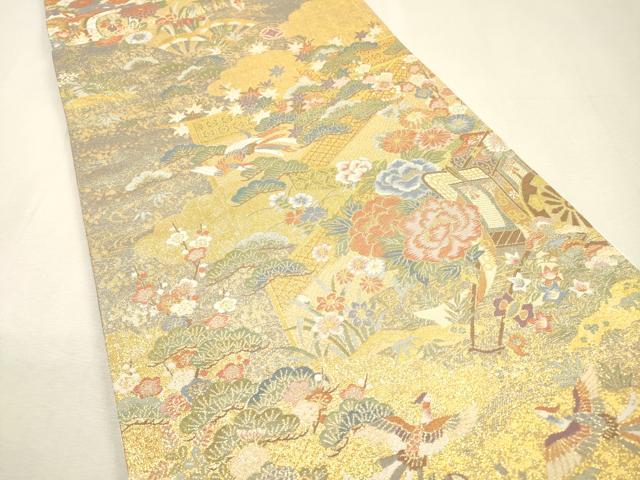 平和屋着物▼全通柄袋帯 綾小路錦 御所車飛鳥花文 金糸 正絹 逸品 DABI7251fe