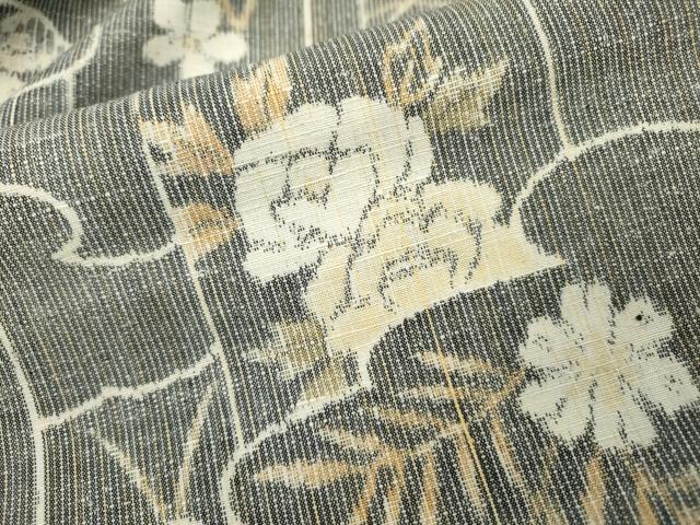 平和屋着物▽上質な紬 単衣 雲取り花文 正絹 逸品 DABI7271fe