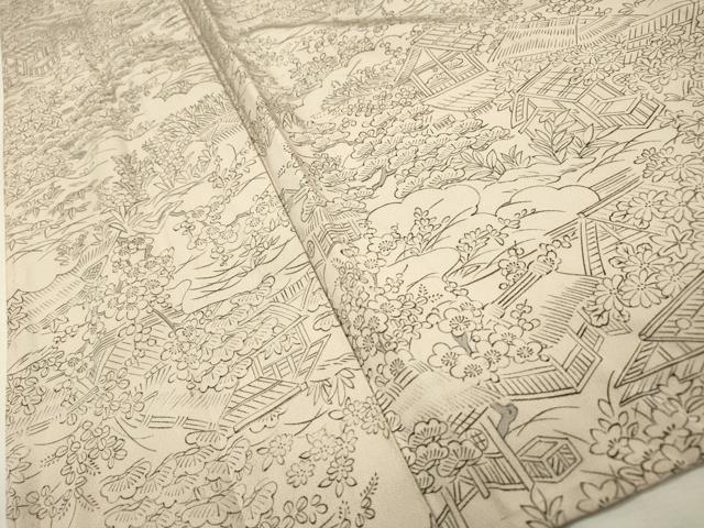 平和屋着物▽上質な小紋 単衣 手描き 風景文 正絹 逸品 DABI7275fe