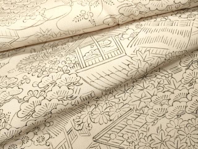 平和屋着物▽上質な小紋 単衣 手描き 風景文 正絹 逸品 DABI7275fe