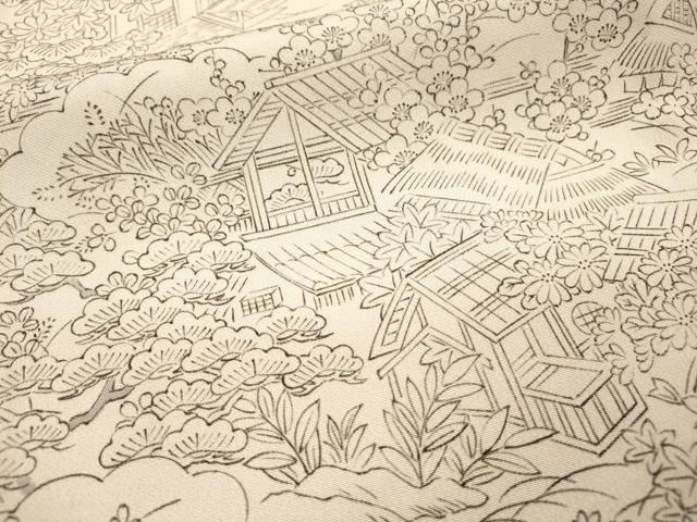 平和屋着物▽上質な小紋 単衣 手描き 風景文 正絹 逸品 DABI7275fe
