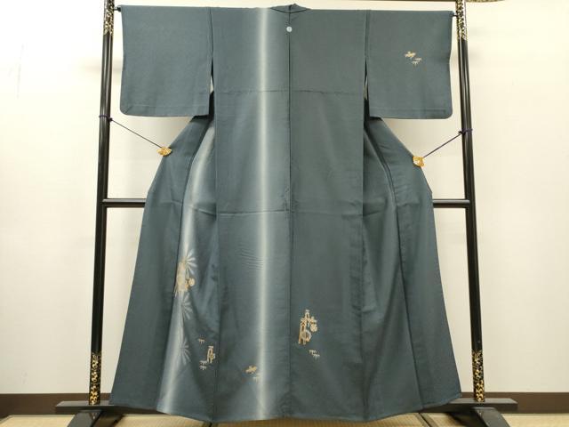平和屋着物▽訪問着 単衣 竹屋町刺繍 笹花文 暈し染 金彩 正絹 逸品 DABI7285fe
