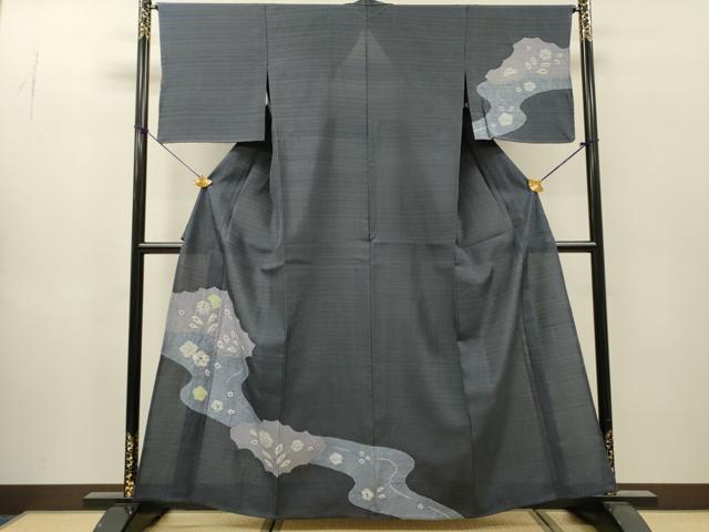 平和屋着物▽訪問着 単衣 紬地 絞り 道長舞花文 正絹 逸品 DABI7288fe