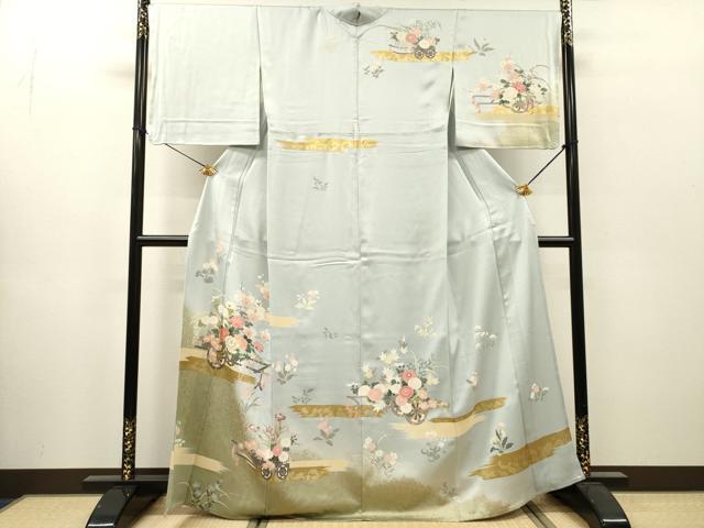 平和屋着物▽訪問着 単衣 花車文 暈し染 金彩 正絹 逸品 DABI7289fe