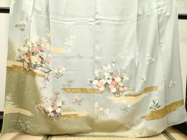 平和屋着物▽訪問着 単衣 花車文 暈し染 金彩 正絹 逸品 DABI7289fe
