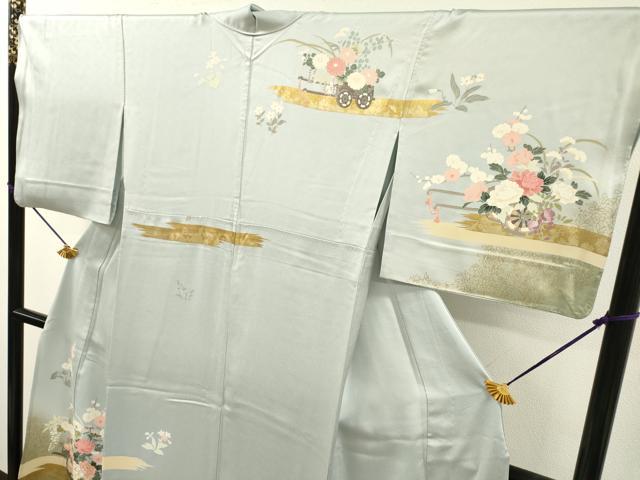 平和屋着物▽訪問着 単衣 花車文 暈し染 金彩 正絹 逸品 DABI7289fe