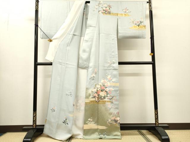 平和屋着物▽訪問着 単衣 花車文 暈し染 金彩 正絹 逸品 DABI7289fe