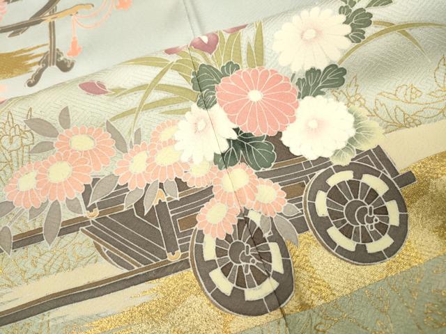平和屋着物▽訪問着 単衣 花車文 暈し染 金彩 正絹 逸品 DABI7289fe