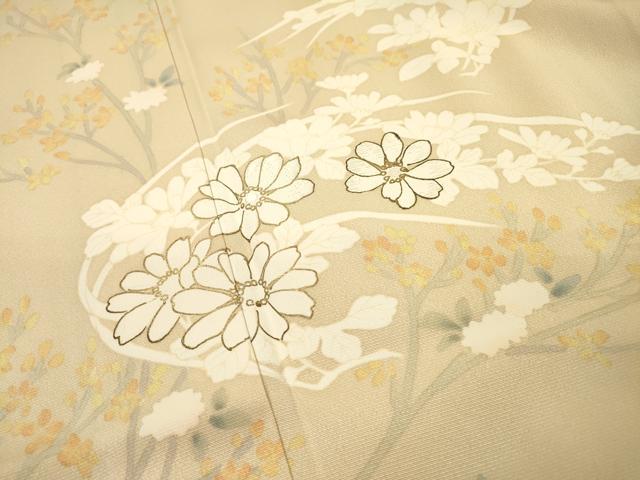 平和屋着物▽訪問着 単衣 刺繍 枝花 金彩 正絹 逸品 DABI7290fe