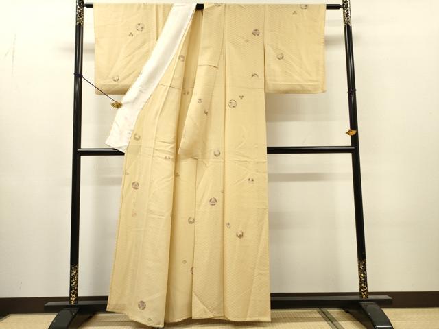平和屋着物▽友禅作家の巨匠 浅井青仁 小紋 単衣 花丸文 金彩 正絹 逸品 DABI7291fe