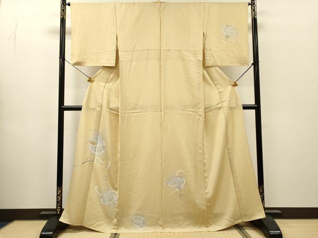 平和屋着物▽訪問着 単衣 駒刺繍 花唐草文 暈し染 金糸 正絹 逸品 DABI7295fe
