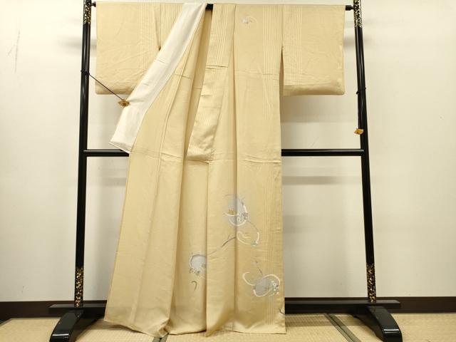 平和屋着物▽訪問着 単衣 駒刺繍 花唐草文 暈し染 金糸 正絹 逸品 DABI7295fe