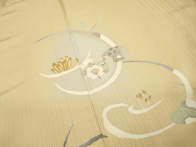 平和屋着物▽訪問着 単衣 駒刺繍 花唐草文 暈し染 金糸 正絹 逸品 DABI7295fe