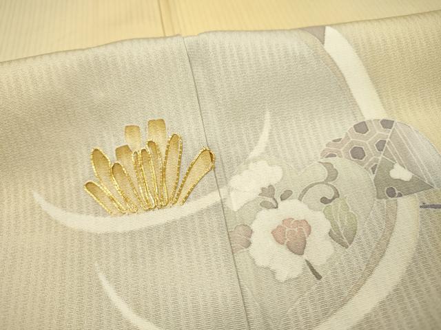 平和屋着物▽訪問着 単衣 駒刺繍 花唐草文 暈し染 金糸 正絹 逸品 DABI7295fe