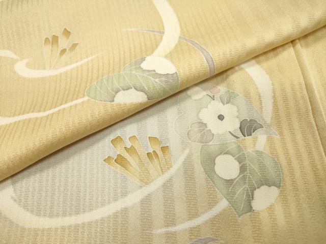 平和屋着物▽訪問着 単衣 駒刺繍 花唐草文 暈し染 金糸 正絹 逸品 DABI7295fe