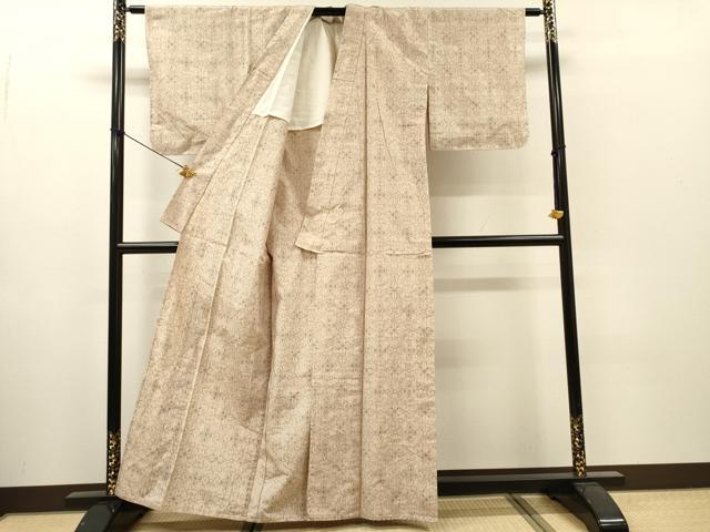 平和屋着物▽上質な紬 単衣 花唐草菱文 正絹 逸品 DABI7302fe