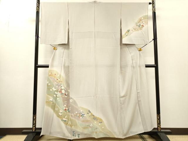 平和屋着物▽訪問着 単衣 刺繍 舞蝶花文 暈し染 金彩 鈴乃屋扱い 正絹 逸品 DABI7307fe