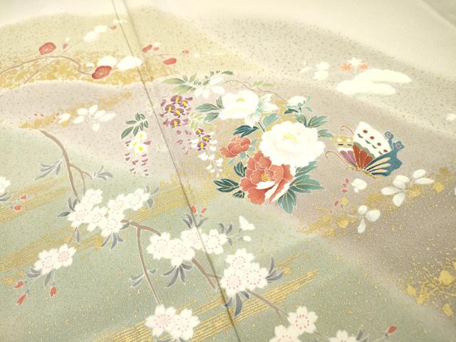 平和屋着物▽訪問着 単衣 刺繍 舞蝶花文 暈し染 金彩 鈴乃屋扱い 正絹 逸品 DABI7307fe
