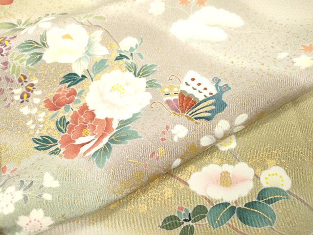 平和屋着物▽訪問着 単衣 刺繍 舞蝶花文 暈し染 金彩 鈴乃屋扱い 正絹 逸品 DABI7307fe