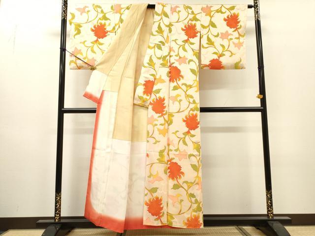 平和屋着物●上質な小紋 地紋起こし 更紗花唐草文 正絹 逸品 DABI7315fe