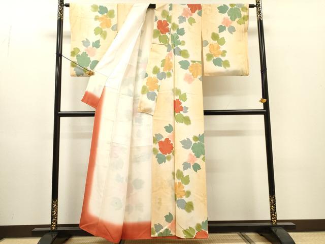 平和屋着物●上質な小紋 地紋起こし 蔦の葉花文 暈し染 正絹 逸品 DABI7317fe