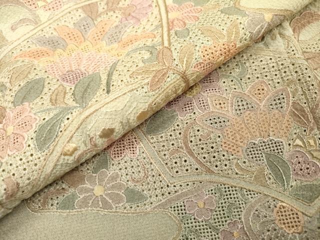 平和屋着物▼中国三大刺繍 スワトウ刺繍 汕頭刺繍 総刺繍 訪問着 地紙花唐草文 暈し染 正絹 逸品 未使用 DABI7322fe