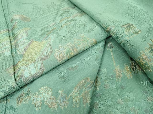 平和屋着物●中国三大刺繍 スワトウ刺繍 汕頭刺繍 総刺繍 訪問着 人物風景 金糸 正絹 逸品 DABI7325fe