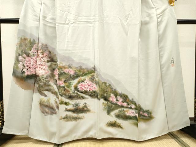 平和屋着物▼訪問着 作家物 手描き 風景文 正絹 逸品 DABI7330fe