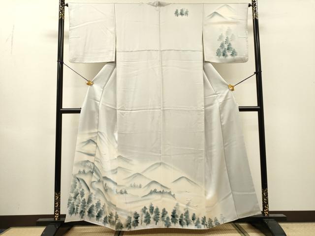 平和屋着物▼訪問着 手描き 飛鶴樹林文 暈し染 正絹 逸品 DABI7338fe
