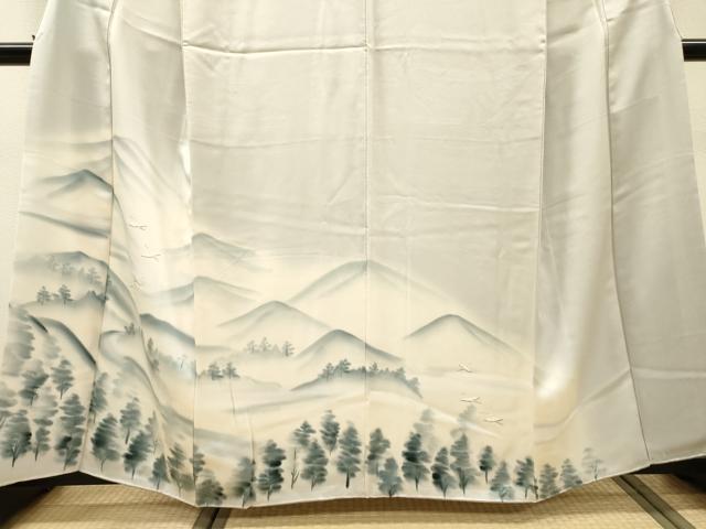 平和屋着物▼訪問着 手描き 飛鶴樹林文 暈し染 正絹 逸品 DABI7338fe