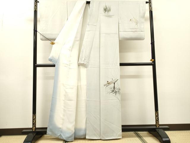 平和屋着物▼訪問着 作家物 手描き 雀 紫陽花 白鷺 正絹 逸品 DABI7361fe