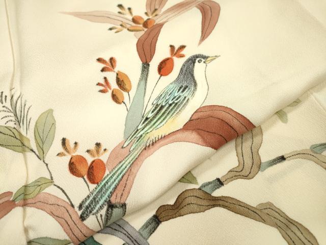 平和屋着物▼訪問着 作家物 手描き 花鳥文 正絹 逸品 DABI7365fe