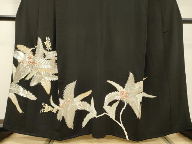 平和屋着物▼豪華黒留袖 総刺繍 草花 金銀糸 正絹 逸品 DABI7376fe