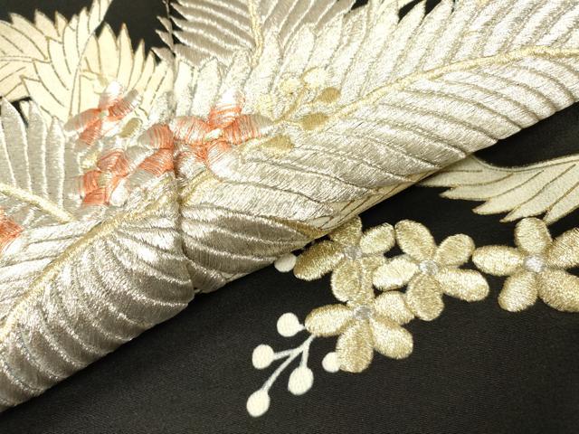 平和屋着物▼豪華黒留袖 総刺繍 草花 金銀糸 正絹 逸品 DABI7376fe