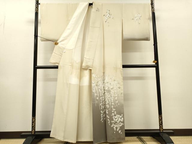 平和屋着物●訪問着 総刺繍 扇面飾花文 暈し染 金糸 正絹 逸品 DABI7393fe