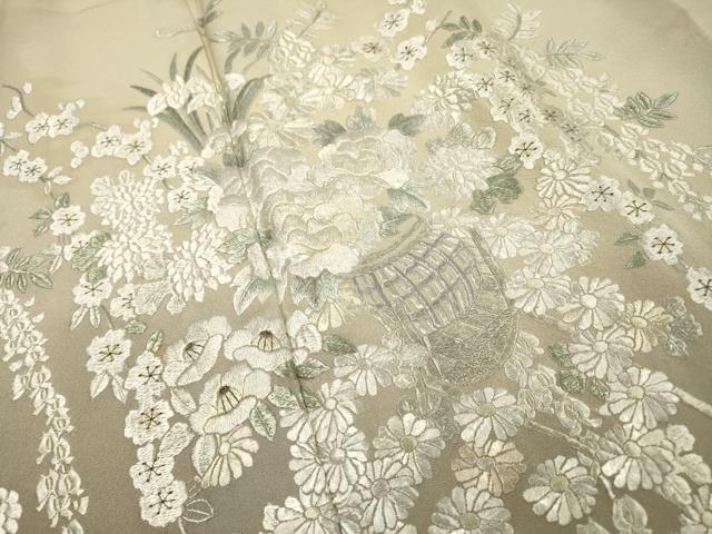 平和屋着物●訪問着 総刺繍 扇面飾花文 暈し染 金糸 正絹 逸品 DABI7393fe