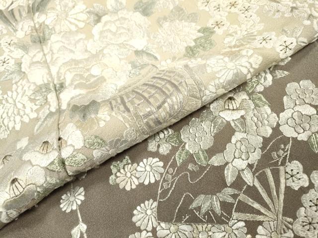 平和屋着物●訪問着 総刺繍 扇面飾花文 暈し染 金糸 正絹 逸品 DABI7393fe