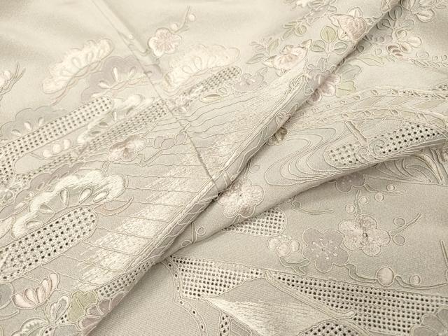 平和屋着物▼中国三大刺繍 スワトウ刺繍 汕頭刺繍 総刺繍 訪問着 渡り橋風景花文 正絹 逸品 未使用 DABI7394fe