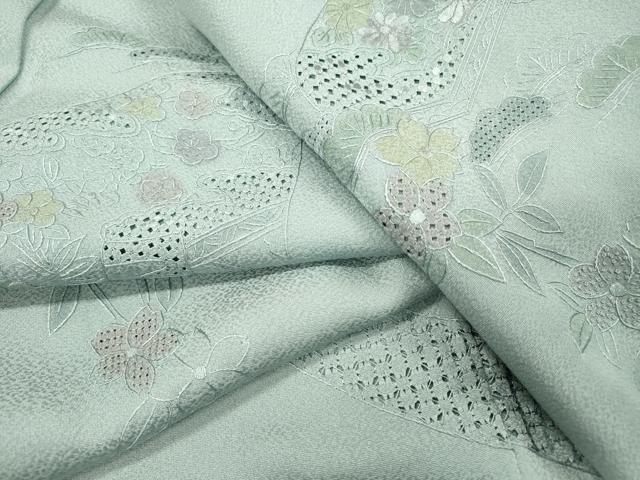 平和屋着物▼中国三大刺繍 スワトウ刺繍 汕頭刺繍 相良刺繍 総刺繍 訪問着 文箱花文 正絹 逸品 DABI7396fe
