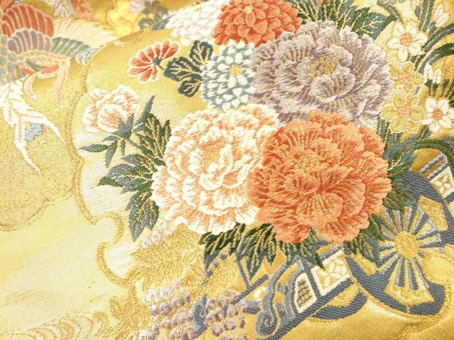 平和屋着物▼六通柄袋帯 唐織 舞 雪輪鳳凰花車文 金糸 正絹 逸品 DABI7410fe