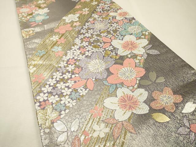 平和屋着物▼六通柄袋帯 唐織 舞桜 金銀糸 正絹 逸品 DABI7416fe