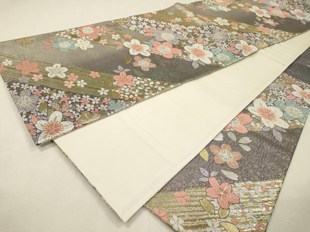 平和屋着物▼六通柄袋帯 唐織 舞桜 金銀糸 正絹 逸品 DABI7416fe